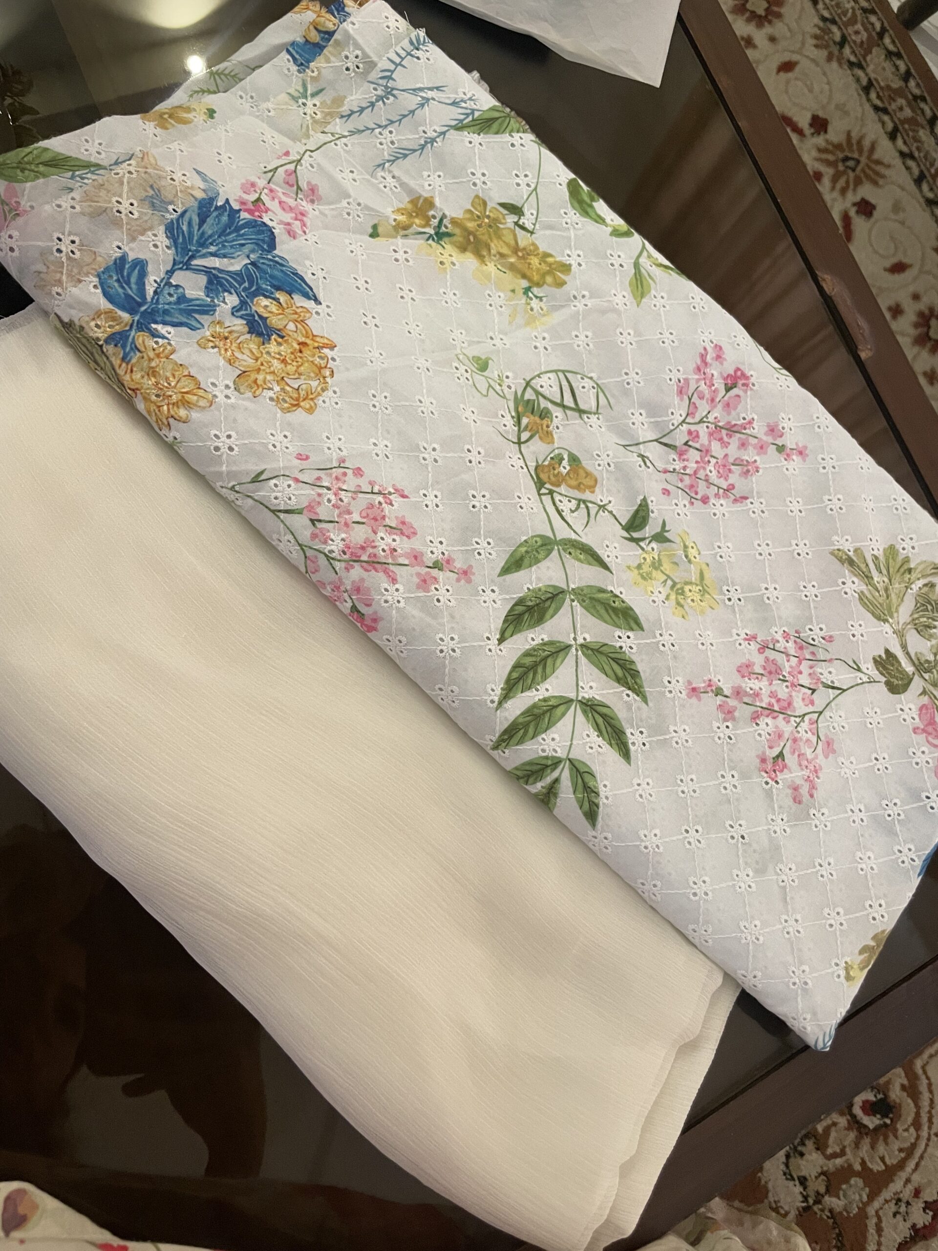 blossom white chikankari 2 piece unstitched suit – shirt & trouser blossom white chikankari 2 piece unstitched suit – shirt & trouser