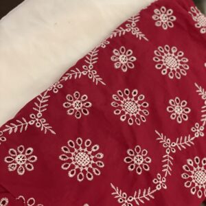 red chikankari 2 piece unstitched suit – shirt & trouser